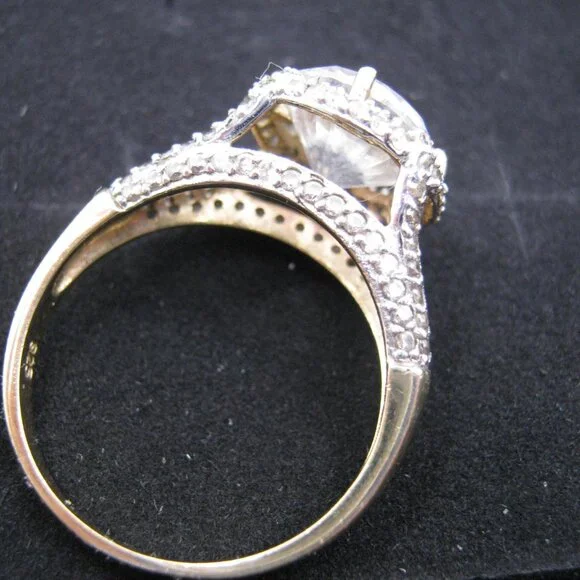 CZ Diamond Large Ring - Gold Band. Size 9 - Picture 3 of 5